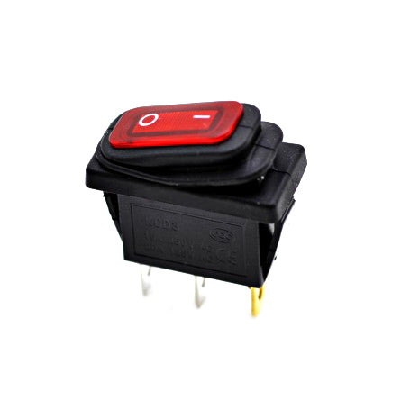 Intrerupator bascula ON/OFF 220V 15A cu LED rosu si protectie cauciuc, 3 contacte, montaj panou