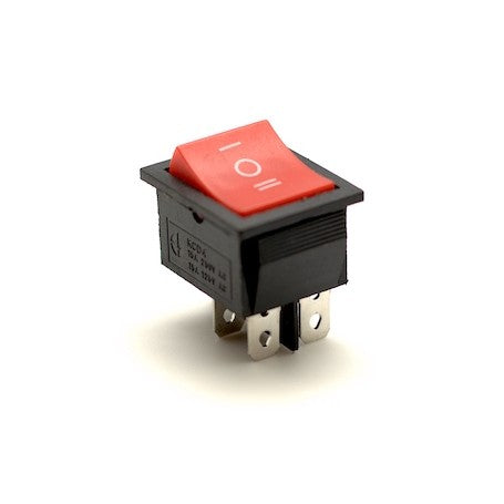 Intrerupator basculant ON-OFF-ON 3 pozitii, 15A 220V, 4 contacte, carcasa neagra cu buton rosu