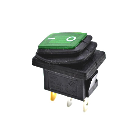 Intrerupator ON/OFF 10A 220V cu LED verde si protectie cauciuc, montaj panou