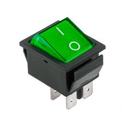 Intrerupator basculant ON-OFF cu LED verde, 250V/15A, 4 contacte, montaj panou 31x25mm
