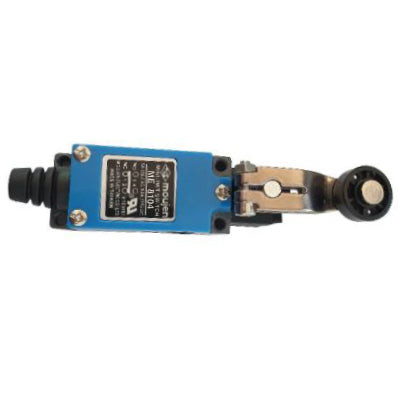 Intrerupator limitator 5A 250V AC, vedere de sus cu brat rotativ si rola de cauciuc vizibile
