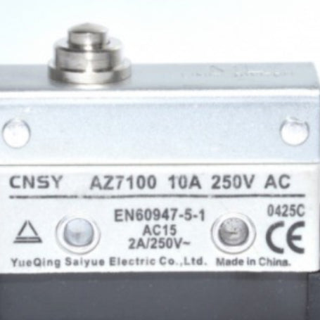 Intrerupator limitator cu buton, detaliu eticheta specificatii 10A 250V AC, standard EN60947-5-1