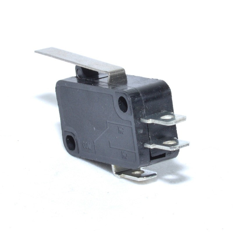 Intrerupator limitator 10A cu parghie, detaliu terminale COM, NC si NO marcate pe carcasa