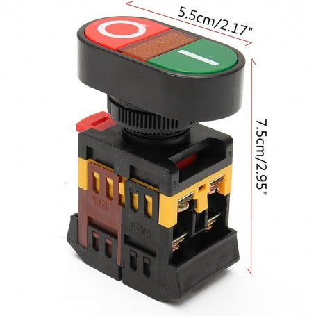 Intrerupator START/STOP cu dimensiuni 5.5x7.5cm, 220V, compatibil panou de comanda 22mm