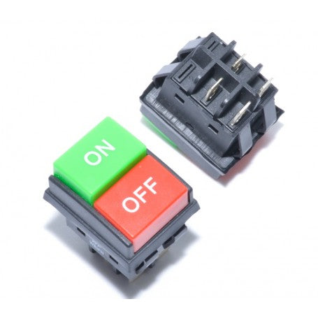 Intrerupator ON/OFF cu 4 contacte, vedere fata si spate cu terminale metalice vizibile