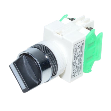 Intrerupator rotativ industrial ON-OFF-ON vazut din lateral, buton selector negru crom