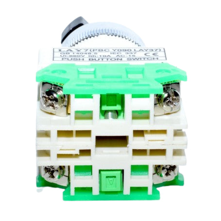 Intrerupator rotativ ON-OFF-ON 10A, vedere spate cu borne cu surub si contacte metalice