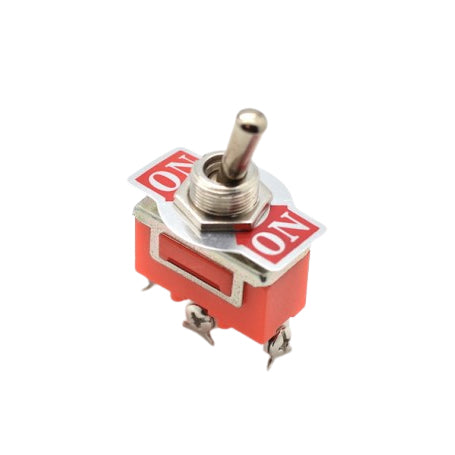 Intrerupator basculant ON-ON cu tija metalica, 220V 15A, 3 contacte cu surub, corp rosu ignifug