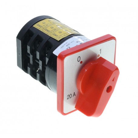 Intrerupator rotativ cu came 20A 660V IP42, selector 0-1, carcasa rosie si neagra