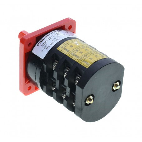 Intrerupator cu came 4KW, vedere din spate cu schema came si suruburi de fixare laterale