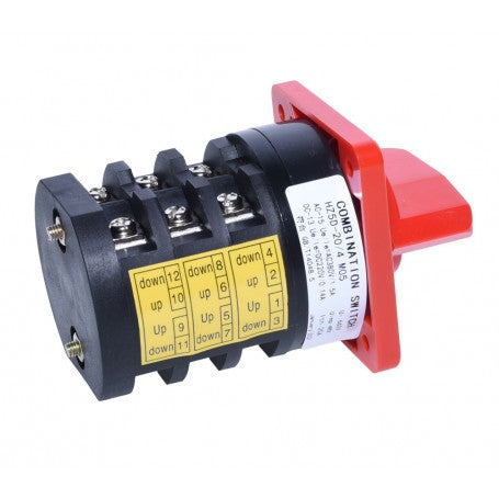 Intrerupator cu came 20A, vedere spate cu borne de conexiune si schema de cablare