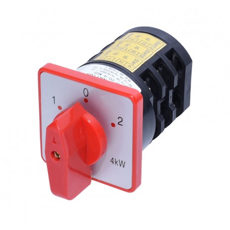Intrerupator cu came rotativ 1-0-2, 20A/4kW, 660V, maner rosu, pozitie neutra 0