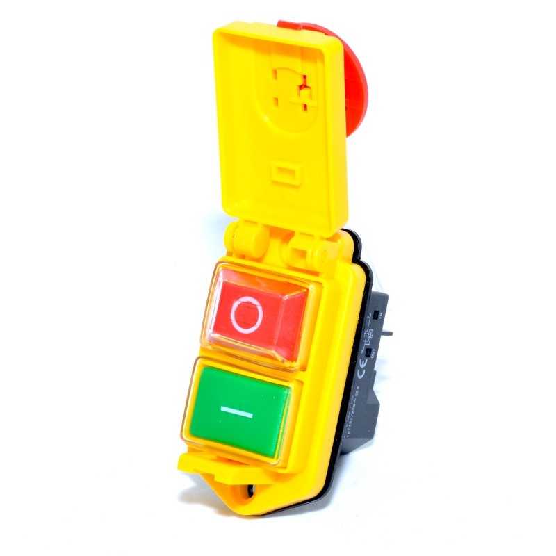 Intrerupator protectie motor 16A, vedere laterala cu capac deschis si butoane ON/OFF vizibile