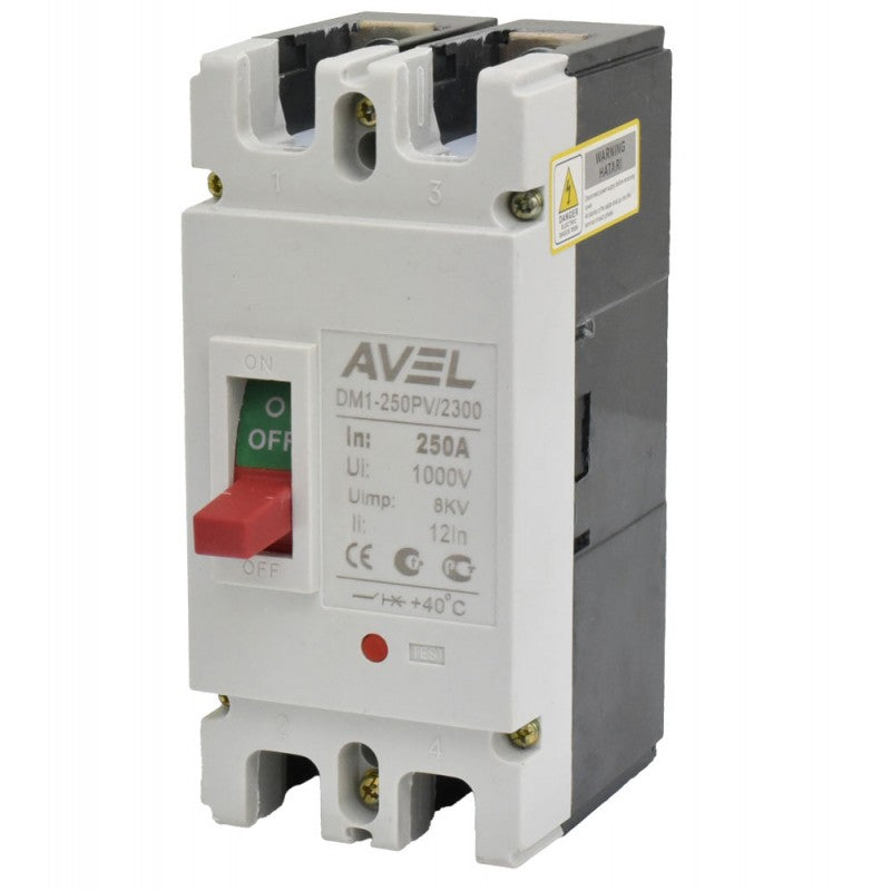 Intrerupator MCCB 2P 250A 1000V DC pentru sisteme fotovoltaice, deconectare rapida scurtcircuit