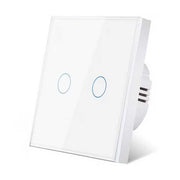 Intrerupator dublu touch cu panou sticla securizata alba, IP44, AC 110-240V, 2 circuite independente