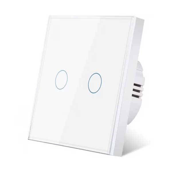 Intrerupator dublu touch cu panou sticla securizata alba, IP44, AC 110-240V, 2 circuite independente