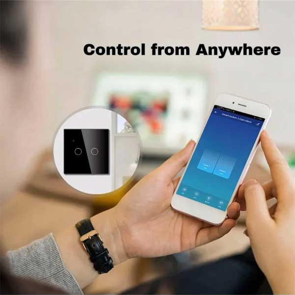 Intrerupator touch smart dublu controlat de la distanta prin telefon, WiFi 2.4GHz