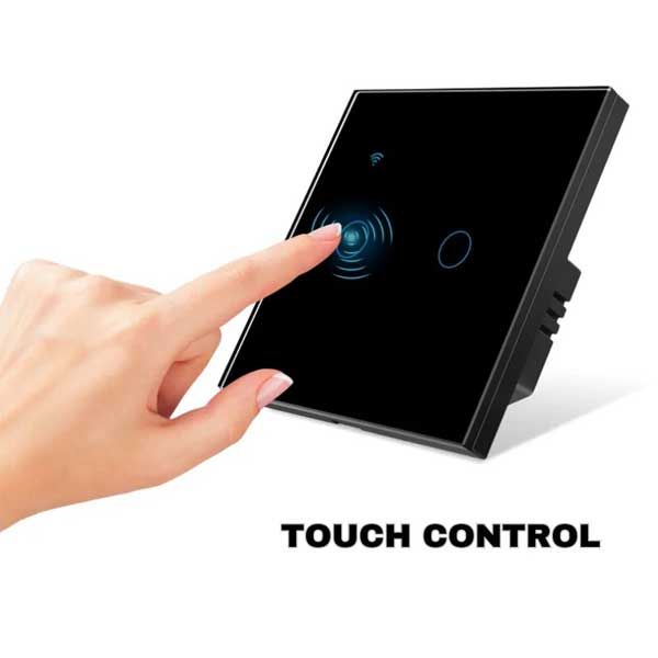 Intrerupator touch dublu negru actionat cu degetul, panou sticla securizata