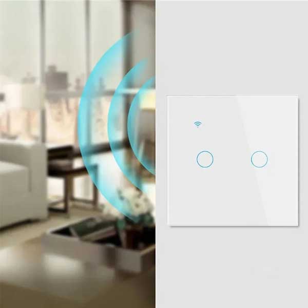 Intrerupator smart dublu touch cu semnal WiFi, panou alb din sticla securizata, montaj in doza standard