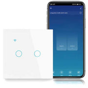 Intrerupator smart dublu touch WiFi, panou sticla securizata IP44, 10A, cu control prin aplicatie mobila