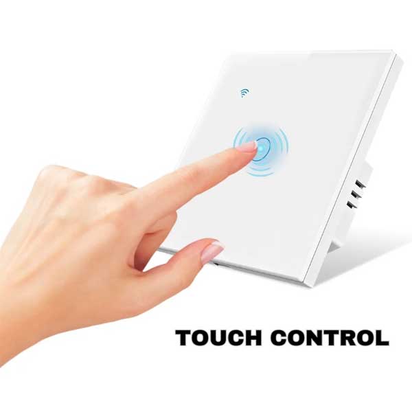 Intrerupator smart touch cu panou sticla, activare prin atingere directa a butonului tactil
