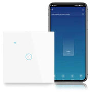 Intrerupator smart touch WiFi 10A, panou sticla securizata alb, control prin aplicatie mobila