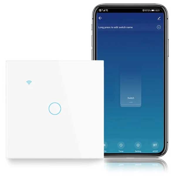 Intrerupator smart touch WiFi 10A, panou sticla securizata alb, control prin aplicatie mobila