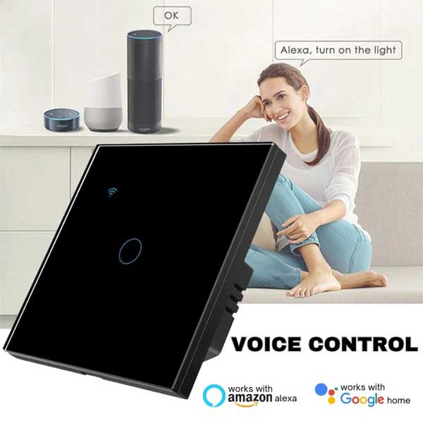 Intrerupator smart 10A cu control vocal prin asistenti vocali si panou tactil sticla securizata