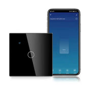 Intrerupator smart touch WiFi 1 gang, panou sticla securizata negru, 10A, control prin aplicatie mobila