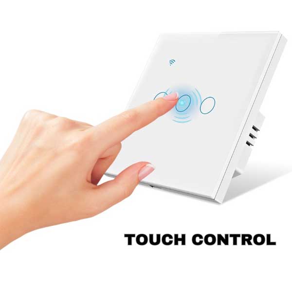 Intrerupator triplu touch cu panou din sticla securizata, actiune tactila directa pe buton