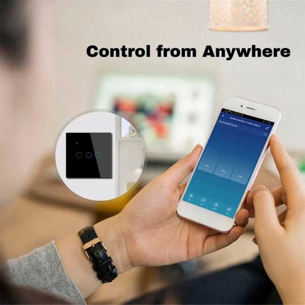 Intrerupator smart triplu touch controlat de la distanta prin smartphone, WiFi 2.4GHz