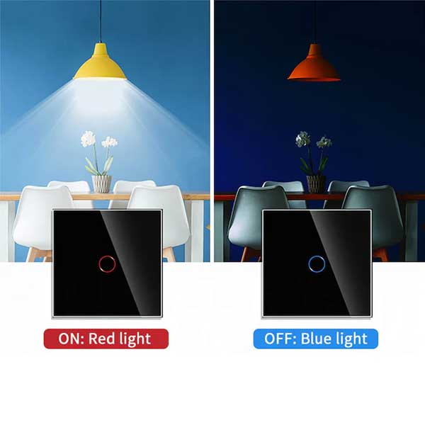 Intrerupator touch cu LED rosu activ si LED albastru in standby, control vizual circuit iluminat