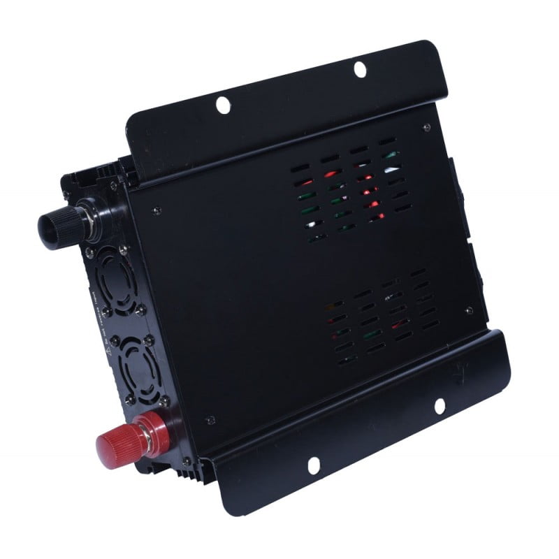Invertor auto 12V-220V vedere spate cu grile de ventilatie si sistem de montaj