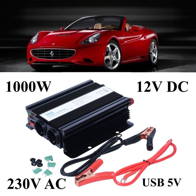 Invertor auto 1000W 12V DC la 230V AC cu USB 5V, utilizare in masina