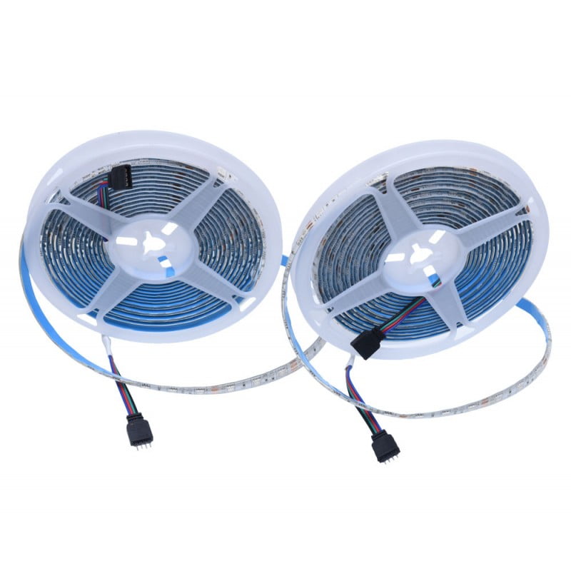 Doua role banda LED RGB 5050 IP65 vazute din fata, cu cablu de conectare 4 pini