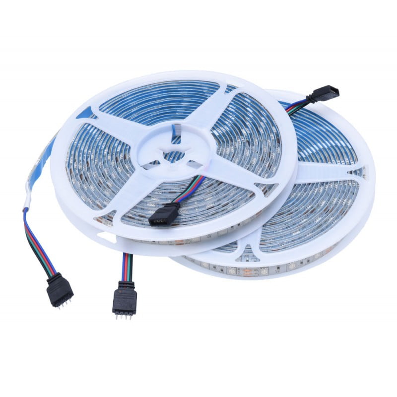 Banda LED RGB 5050 IP65 10m, 12W/m, 60 LED/m — doua role pe bobina cu conector 4 pini RGB
