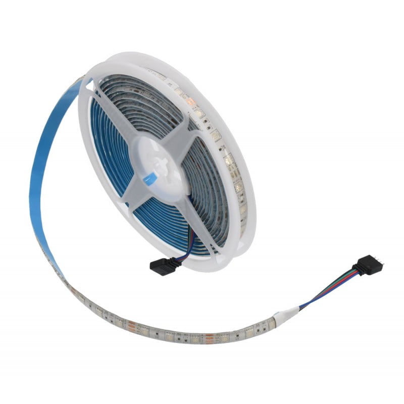 Rola banda LED RGB 5050 IP65 5m cu conector 4 pini vizibil si invelis protector silicon