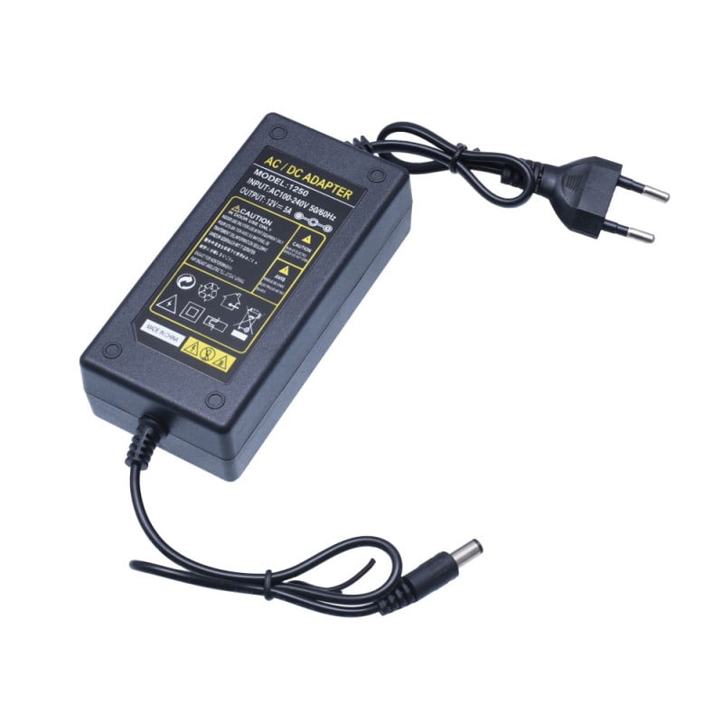 Alimentator AC/DC 12V 5A pentru banda LED, compatibil tensiune 100-240V cu fisa EU