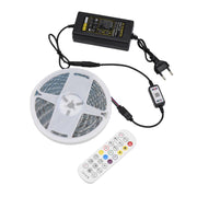 Kit banda LED RGB 5050 IP65 5m cu alimentator 12V, controller Bluetooth si telecomanda RF incluse