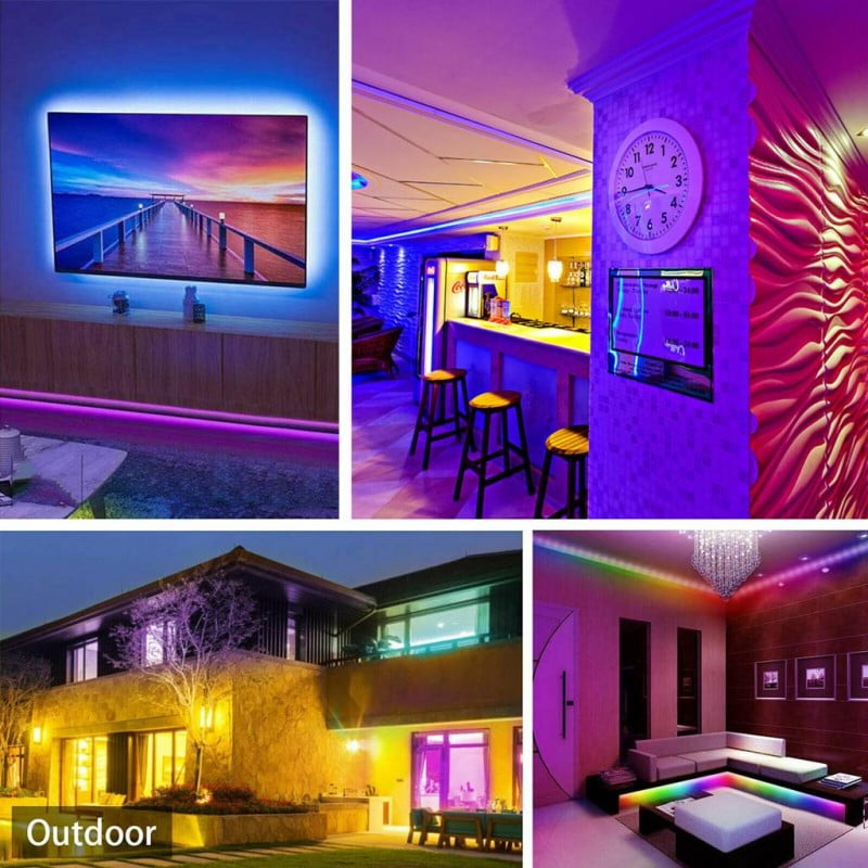 Banda LED RGB decorativa aplicata in living, bar si exterior, iluminare ambientala multicolora