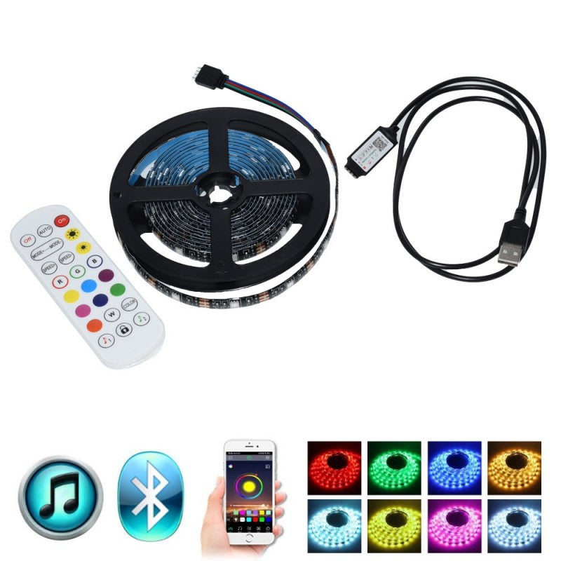 Banda LED RGB USB cu telecomanda 24 taste, controller Bluetooth si optiuni multicolore incluse in kit