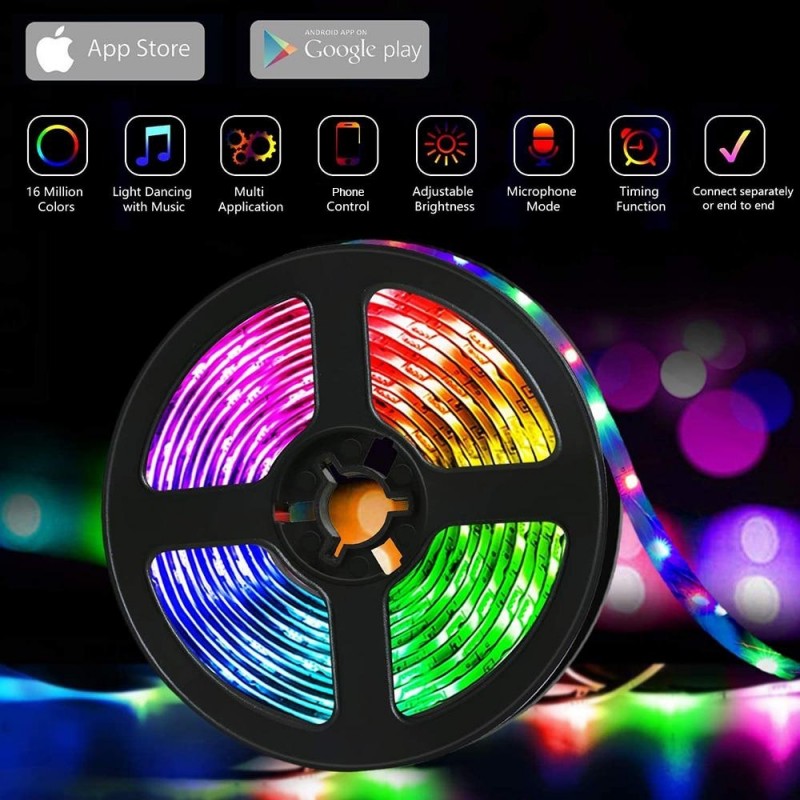 Rola banda LED RGB 5050, 16 milioane culori, sincronizare muzica, mod microfon si temporizator