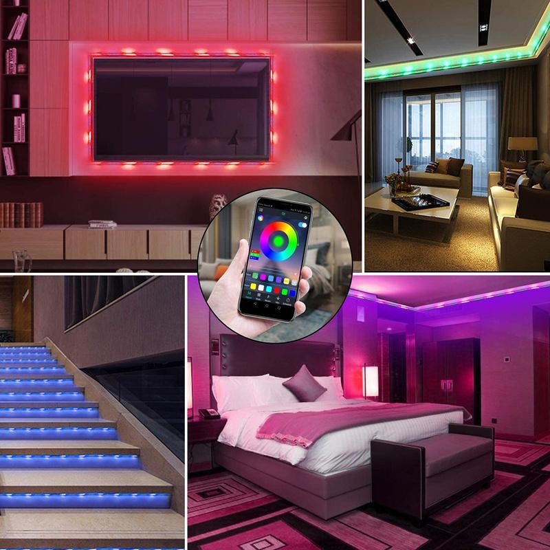 Banda LED RGB aplicata pe TV, tavan si scari, control prin aplicatie smartphone, atmosfera colorata
