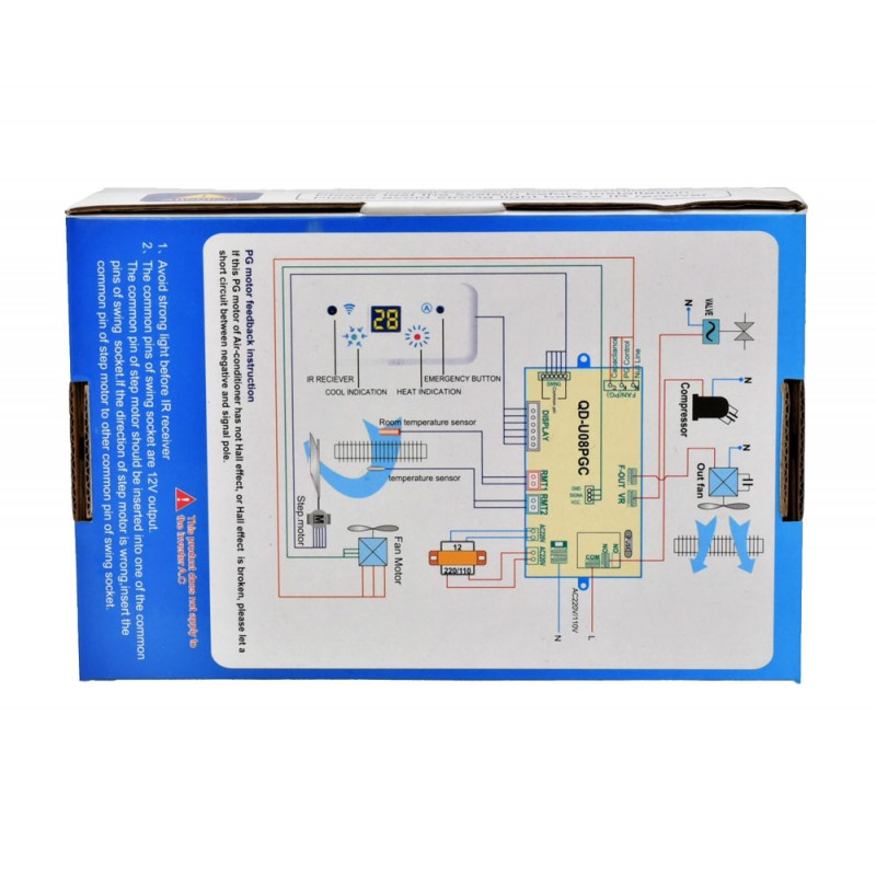 Kit control A/C universal, schema electrica detaliata de conectare pe spatele ambalajului