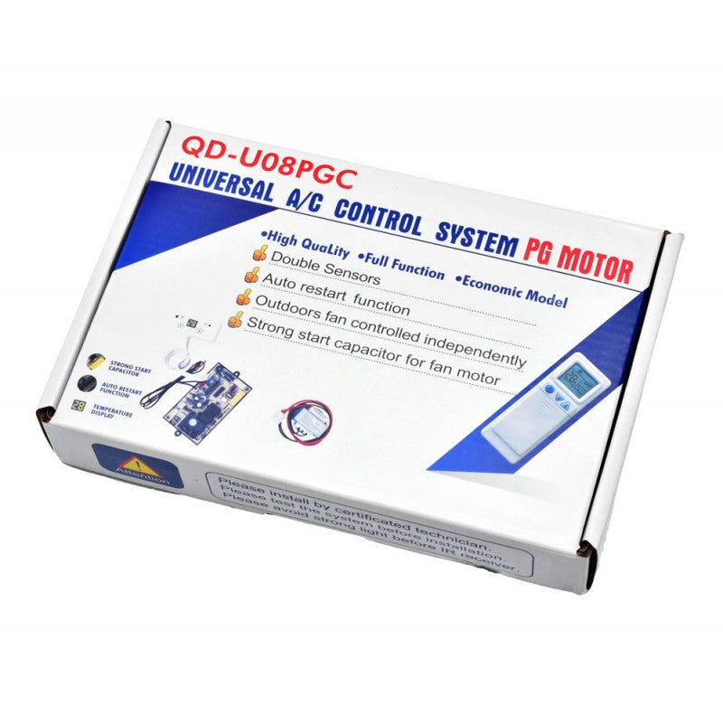 Cutie ambalaj kit universal control aparat aer conditionat cu motor PG, vedere fata cu specificatii