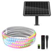 Banda LED solara RGB 5m, panou monocristalin 50W, IP65, cu telecomanda si suport tarus inclus