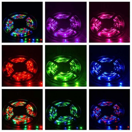 Banda LED RGB 5050 rulou, 9 moduri de culoare vizibile: rosu, verde, albastru, roz, multicolor