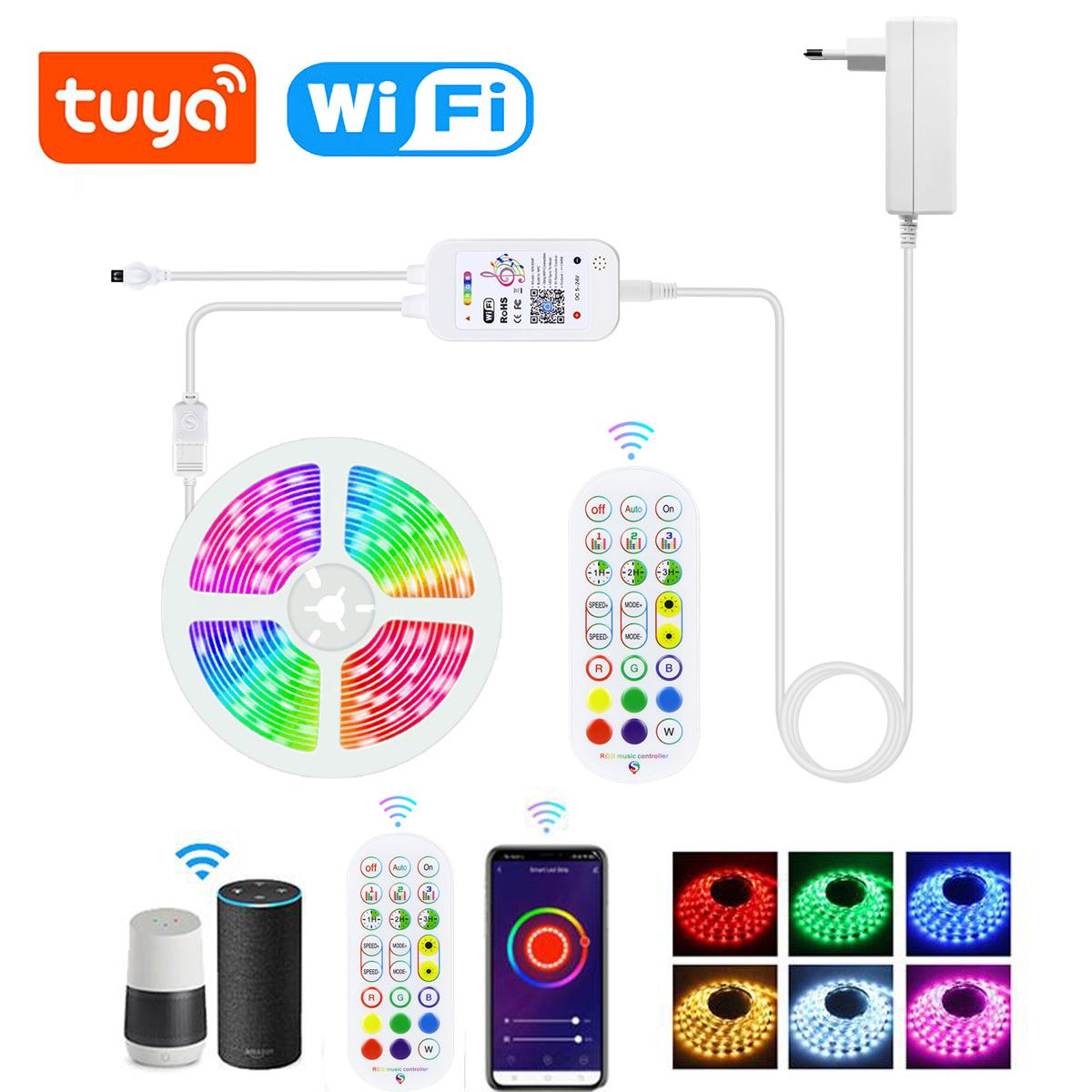 Banda LED RGB smart 15m, 24V, Wi-Fi, cu telecomanda 28 taste, controller muzica si sursa alimentare inclusa