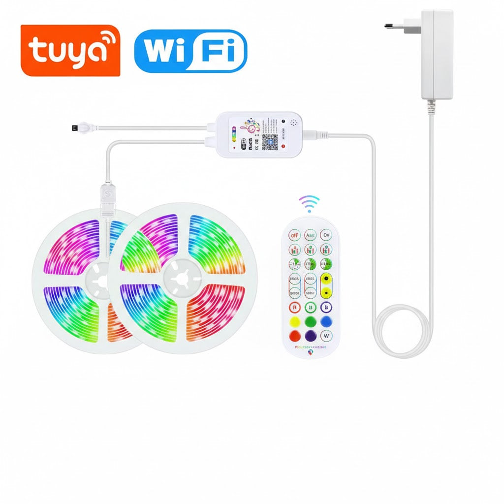Banda LED RGB Smart 30m, 24V, Wi-Fi, kit complet cu controler, telecomanda RF 24 butoane si adaptor