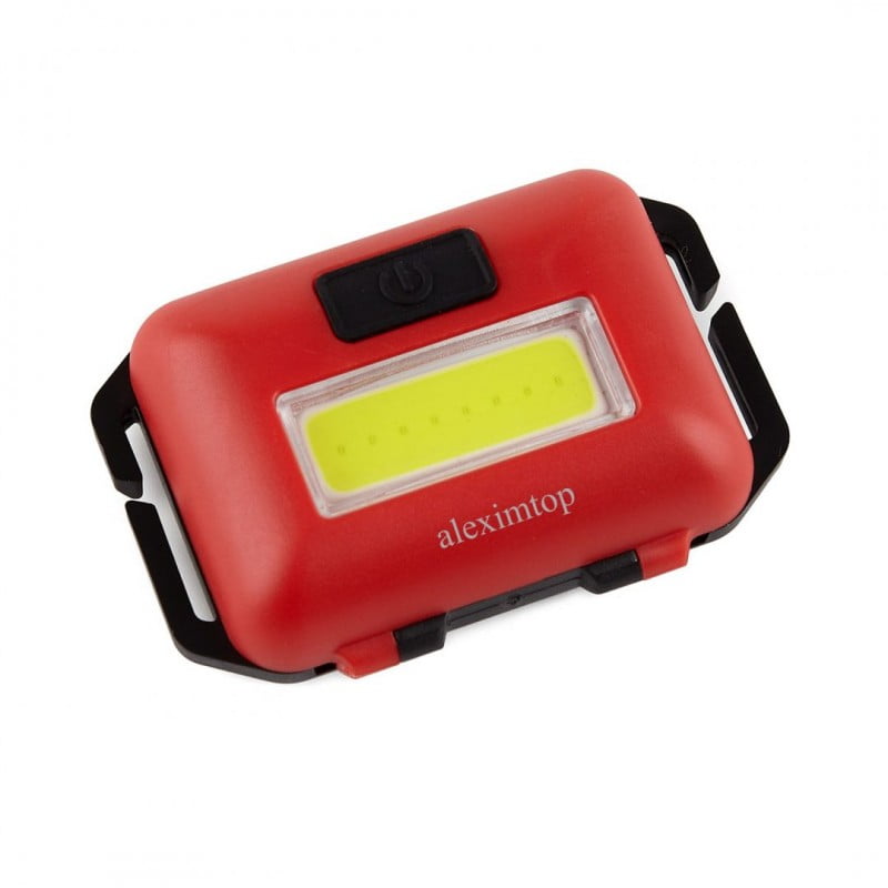 Lanterna de cap LED COB 10W, lumina alba rece 6500K, carcasa rosie compacta cu buton pornire
